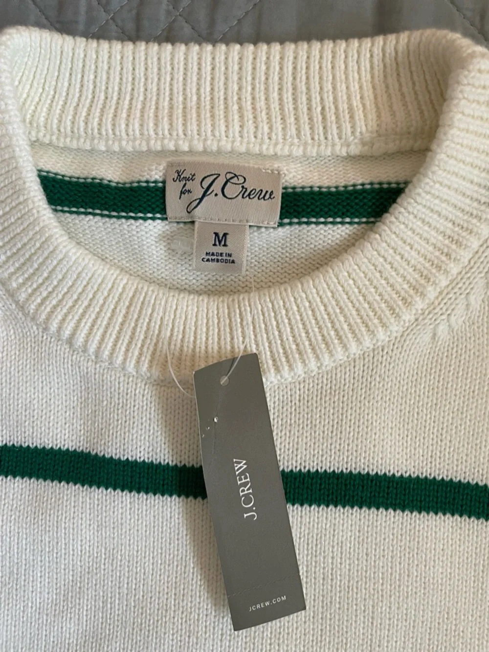 J. CREW‎ Heritage cotton sweater in green stripe Size M NWT $118 CQ892
